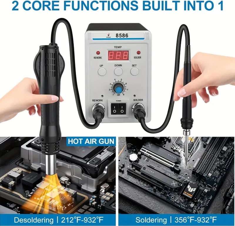 Victool 8586 2-in-1 forrasztóállomás forrólevegős forrasztópáka 200-480°C digitális kijelzővel