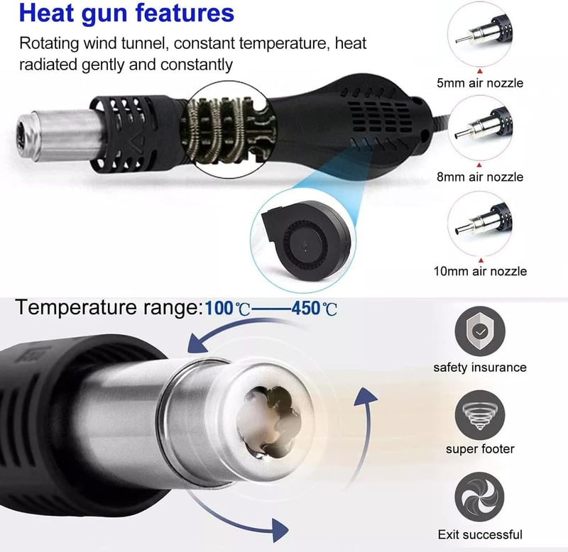 Victool 8586 2-in-1 forrasztóállomás forrólevegős forrasztópáka 200-480°C digitális kijelzővel