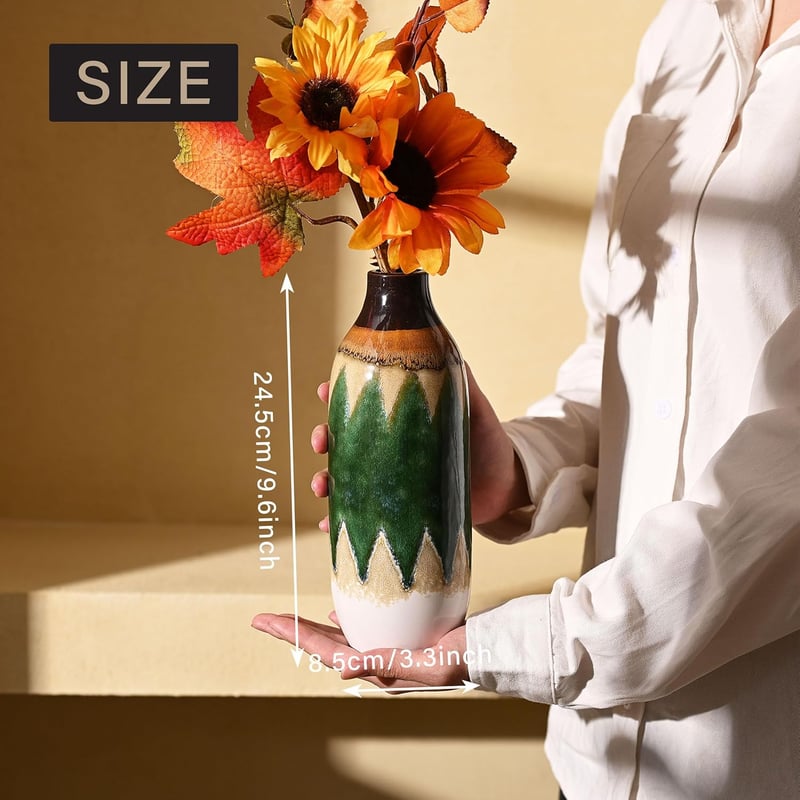 VICTOR&TERESA Porcelán Váza Páva Zöld-Bézs 23cm Otthoni Dekoráció Tulipánhoz