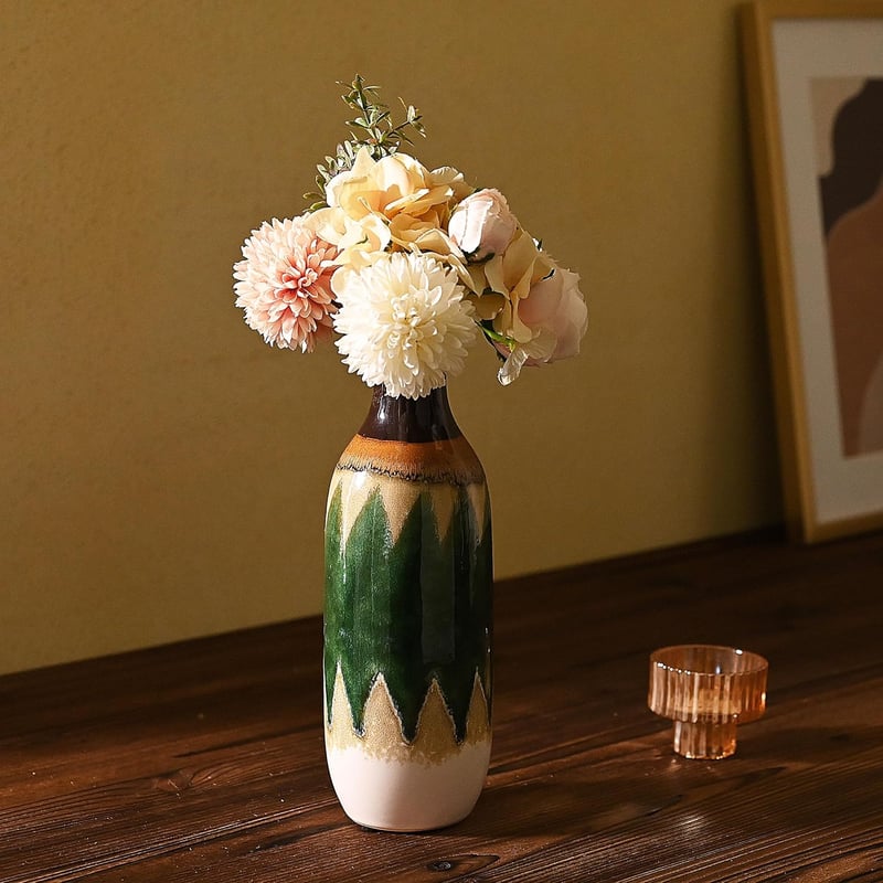 VICTOR&TERESA Porcelán Váza Páva Zöld-Bézs 23cm Otthoni Dekoráció Tulipánhoz