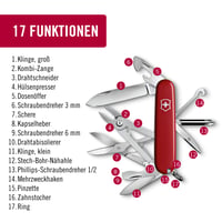 Švajčiarsky vreckový nôž Victorinox Camper s 13 funkciami, červený - vývrtka, otvárač na konzervy, veľká čepeľ, outdoorový multifunkčný nástroj 4