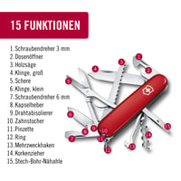 Vreckový nôž Victorinox Huntsman – 91 mm, červený, 15 funkcií, s čepeľou, vývrtkou a otváračom na konzervy 4