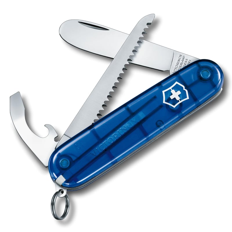 Detský vreckový nôž Victorinox My First Victorinox s 9 funkciami, zaoblenou čepeľou a skrutkovačom, modrý