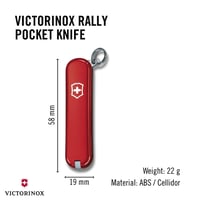 Malý vreckový nôž Victorinox Rally, červený – 9 funkcií, čepeľ, pilník na nechty, skrutkovač, otvárač na fľaše, pinzeta 3