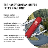 Malý vreckový nôž Victorinox Rally, červený – 9 funkcií, čepeľ, pilník na nechty, skrutkovač, otvárač na fľaše, pinzeta 5