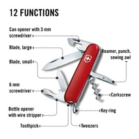 Briceag Victorinox Spartan cu 12 funcții - Lamă, tirbușon, deschizător de conserve, roșu, unealtă multifuncțională elvețiană 4