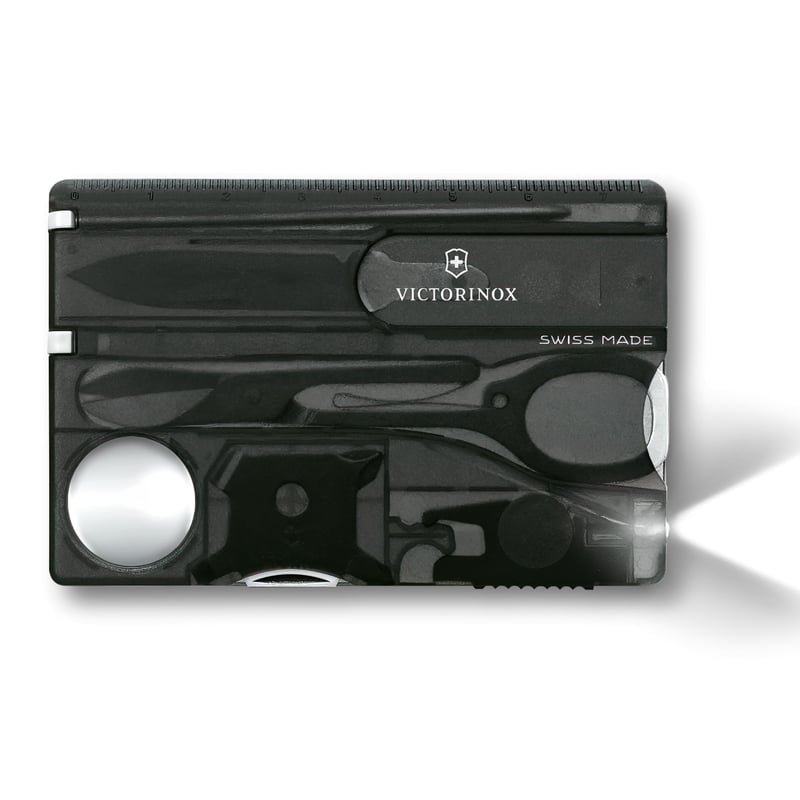 Multitool Victorinox Swiss Card Lite, 13 funcții, cu lanternă LED, foarfecă și pilă de unghii, negru
