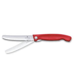 Victorinox Swiss Classic sklopivi nož za piknik sa nazubljenom oštricom, 11 cm, crveni - za rezanje voća, povrća, kobasica i peciva, nehrđajući čelik