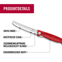 Skladací piknikový nôž Victorinox Swiss Classic so zúbkovanou čepeľou, 11 cm, červený – na krájanie ovocia, zeleniny, klobásy a žemlí, nehrdzavejúca oceľ 4