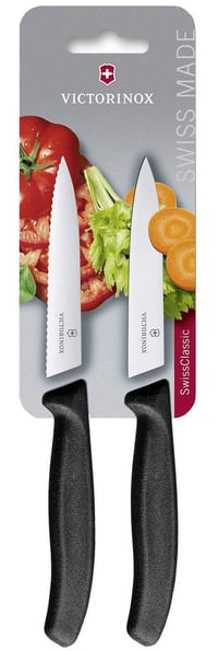 Súprava nožov na paradajky a zeleninu Victorinox Swiss Classic, 2 ks, zúbkovaná čepeľ, čierna rukoväť, nehrdzavejúca oceľ, Swiss Made 1