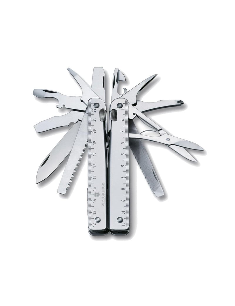 Multifunkčné náradie Victorinox Swiss Tool X s koženým puzdrom, 26-funkčný vreckový nástroj s kombinovanými kliešťami a uzamykateľnou čepeľou