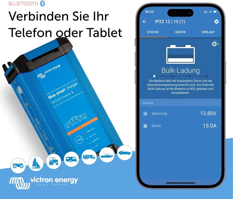 Victron Energy Blue Smart IP22 12V akkumulátor töltő 15A