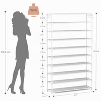 Suport pentru pantofi Vicye cu 10 niveluri, pantofar din metal pentru 50 de perechi de încălțăminte, înălțime 155 cm, organizator de pantofi care economisește spațiu, alb, pentru hol, living 3