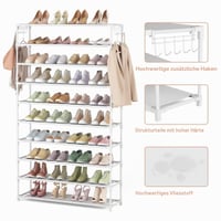 Suport pentru pantofi Vicye cu 10 niveluri, pantofar din metal pentru 50 de perechi de încălțăminte, înălțime 155 cm, organizator de pantofi care economisește spațiu, alb, pentru hol, living 4