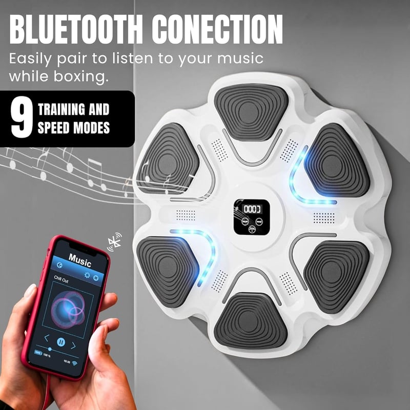 Vicyol S&D LED-es Falra Szerelhető Boxzsák Bluetooth Zenével 9 Mód 37x37cm
