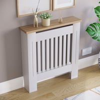 Kryt na radiátor Vida Designs Arlington, biely, malý, 83,3x78x19 cm, moderný štýl Shaker, vertikálne lamely, MDF, lakovaný, s policou, cirkulácia tepla 6