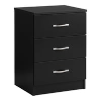 Noptieră Vida Designs Riano, Negru, cu 3 sertare, mânere și șine metalice, suport anti-înclinare pentru sertar, mobilier de dormitor 1