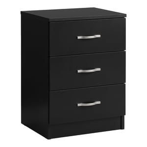 Noptieră Vida Designs Riano, Negru, cu 3 sertare, mânere și șine metalice, suport anti-înclinare pentru sertar, mobilier de dormitor