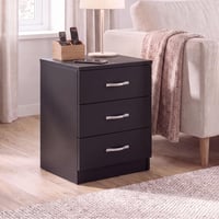 Noptieră Vida Designs Riano, Negru, cu 3 sertare, mânere și șine metalice, suport anti-înclinare pentru sertar, mobilier de dormitor 7