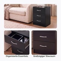 Noptieră Vida Designs Riano, Negru, cu 3 sertare, mânere și șine metalice, suport anti-înclinare pentru sertar, mobilier de dormitor 4