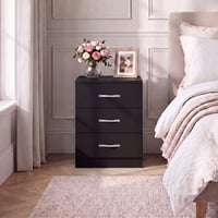 Noptieră Vida Designs Riano, Negru, cu 3 sertare, mânere și șine metalice, suport anti-înclinare pentru sertar, mobilier de dormitor 2