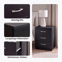 Noptieră Vida Designs Riano, Negru, cu 3 sertare, mânere și șine metalice, suport anti-înclinare pentru sertar, mobilier de dormitor 5