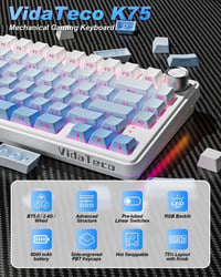 VidaTeco K75 75%-os vezeték nélküli mechanikus billentyűzet, RGB, Hot-Swap, 8000 mAh 6