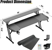 VidaTeco Gamer íróasztal 140 x 70 cm LED világítással, USB és konnektor csatlakozóval, Z alakú váz, fejhallgató tartó, egérpad PC-hez és iro 3