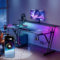 VidaTeco Gamer íróasztal 140 x 70 cm LED világítással, USB és konnektor csatlakozóval, Z alakú váz, fejhallgató tartó, egérpad PC-hez és iro 2