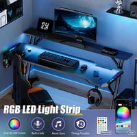 VidaTeco Gamer íróasztal 140 x 70 cm LED világítással, USB és konnektor csatlakozóval, Z alakú váz, fejhallgató tartó, egérpad PC-hez és iro 4