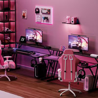 VidaTeco Gamer íróasztal 140 x 70 cm LED világítással, USB és konnektor csatlakozóval, Z alakú váz, fejhallgató tartó, egérpad PC-hez és iro 8