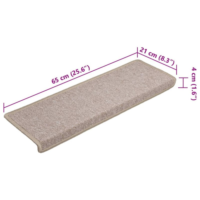 vidaXL 15 db lépcsőszőnyeg 65x21 cm bézs téglalap alakú