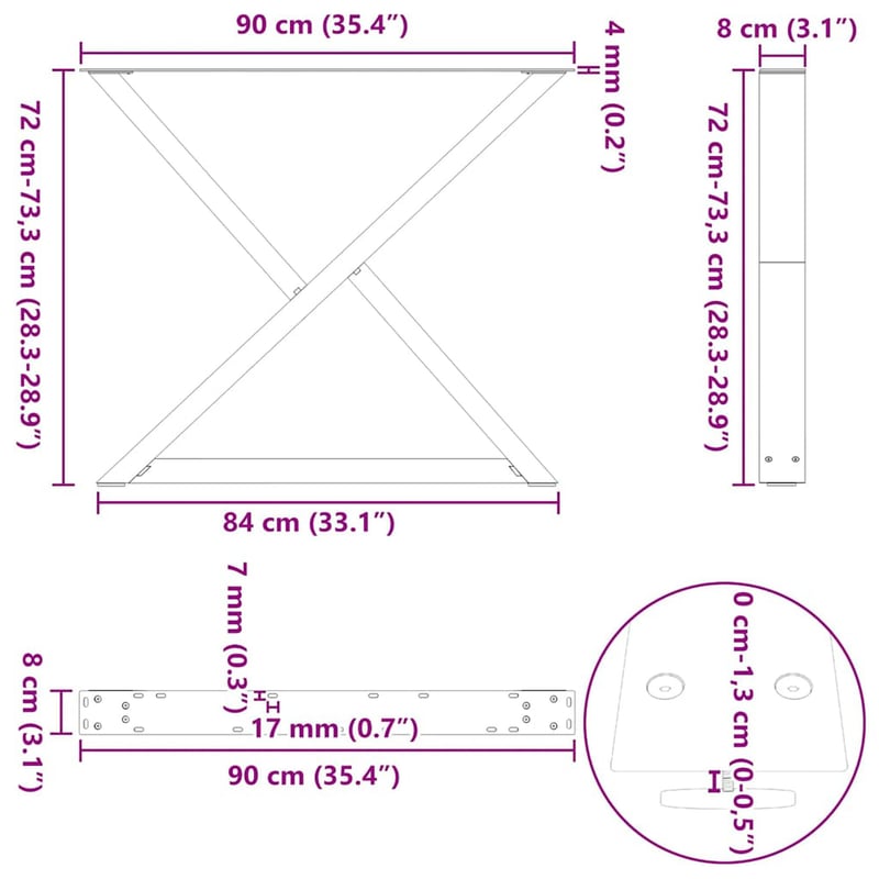 vidaXL 2 db fekete acél étkezőasztal láb 90x72-73,3 cm