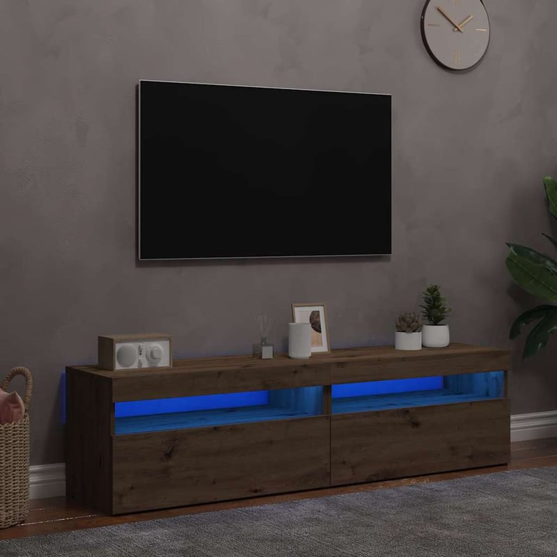 vidaXL 2 db tölgy TV-szekrény LED-lámpákkal szerelt