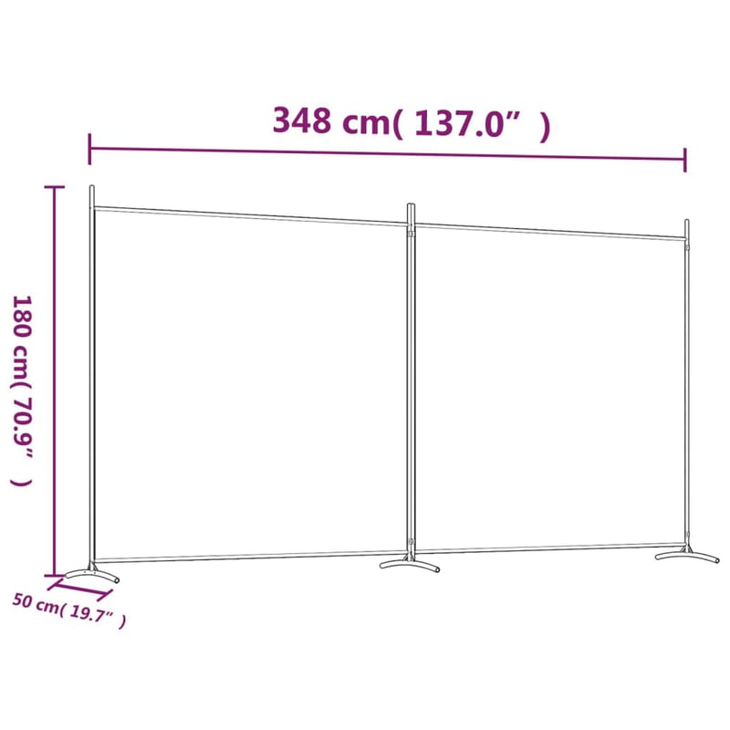 vidaXL 2 paneles fehér szövet térelválasztó 348x180 cm