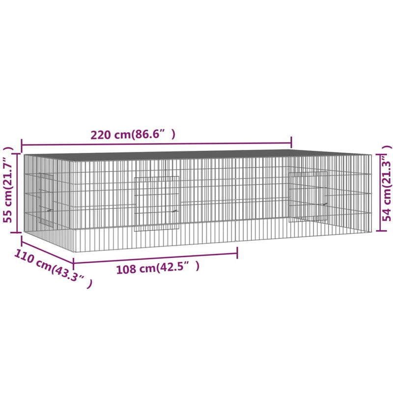 vidaXL 2 paneles horganyzott nyúlketrec 220x110x55 cm