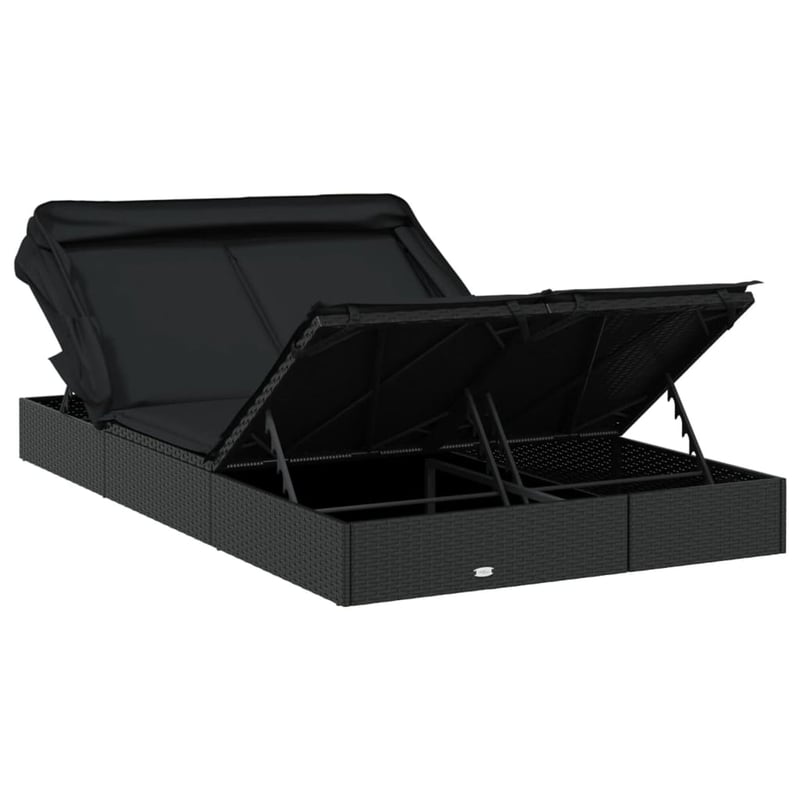 vidaXL 2 személyes fekete polyrattan napágy tetővel 213x118x97cm