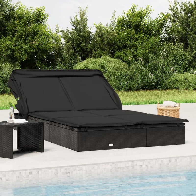vidaXL 2 személyes fekete polyrattan napágy tetővel 213x118x97cm