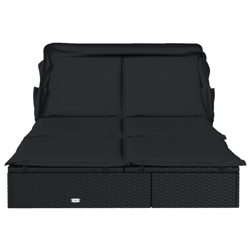 vidaXL 2 személyes fekete polyrattan napágy tetővel 213x118x97cm