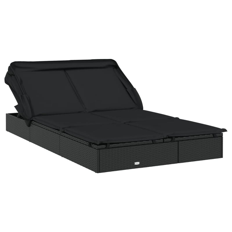 vidaXL 2 személyes fekete polyrattan napágy tetővel 213x118x97cm