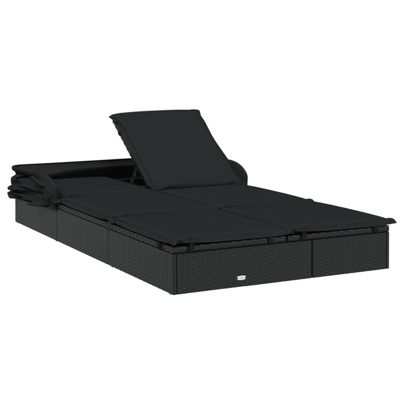 vidaXL 2 személyes fekete polyrattan napágy tetővel 213x118x97cm