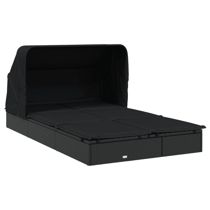 vidaXL 2 személyes fekete polyrattan napágy tetővel 213x118x97cm