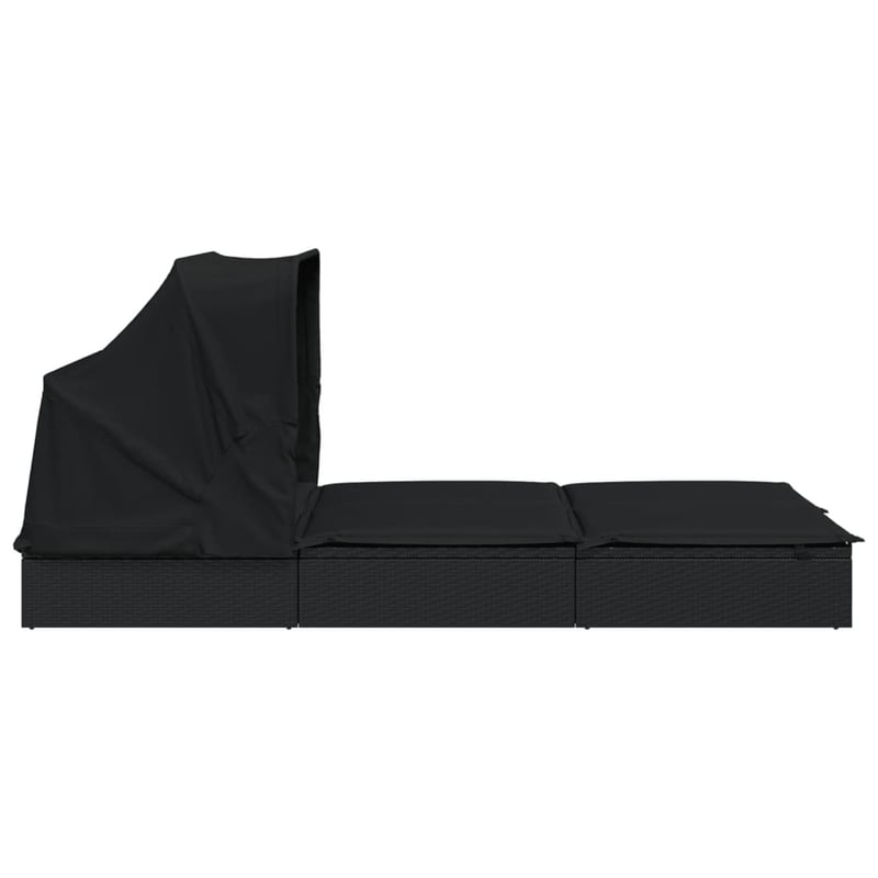 vidaXL 2 személyes fekete polyrattan napágy tetővel 213x118x97cm
