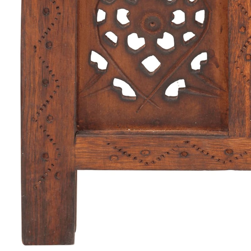 Paravan despărțitor vidaXL cu 3 panouri, din lemn masiv de mango, maro, sculptat manual, 120x165 cm