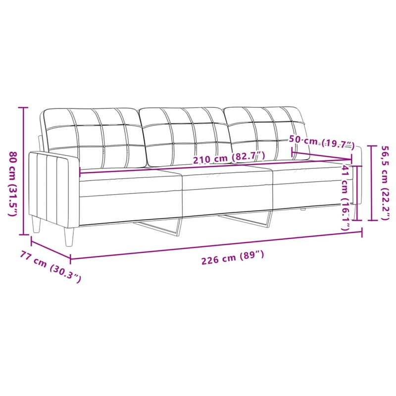 vidaXL 3 személyes bársonykanapé 210 cm sötétszürke