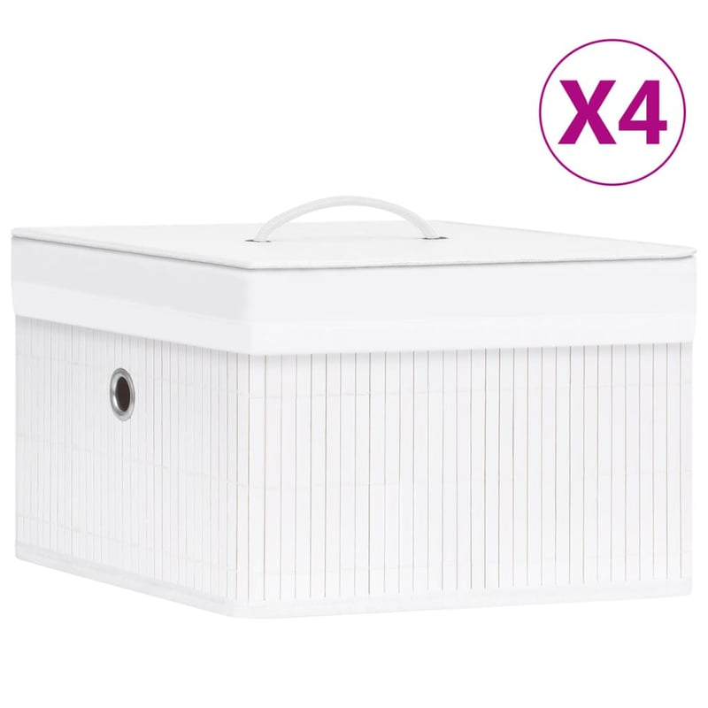 vidaXL 4 darabos fehér bambusz tárolódoboz szett