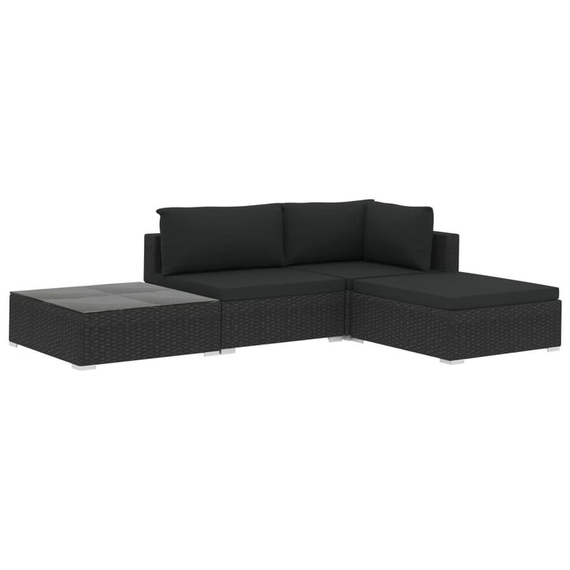 vidaXL 4 részes fekete polyrattan kerti bútor szett párnákkal