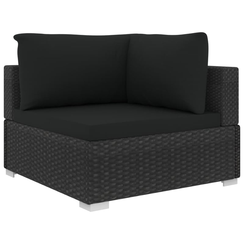 vidaXL 4 részes fekete polyrattan kerti bútor szett párnákkal