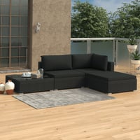 vidaXL 4 részes fekete polyrattan kerti bútor szett párnákkal 2