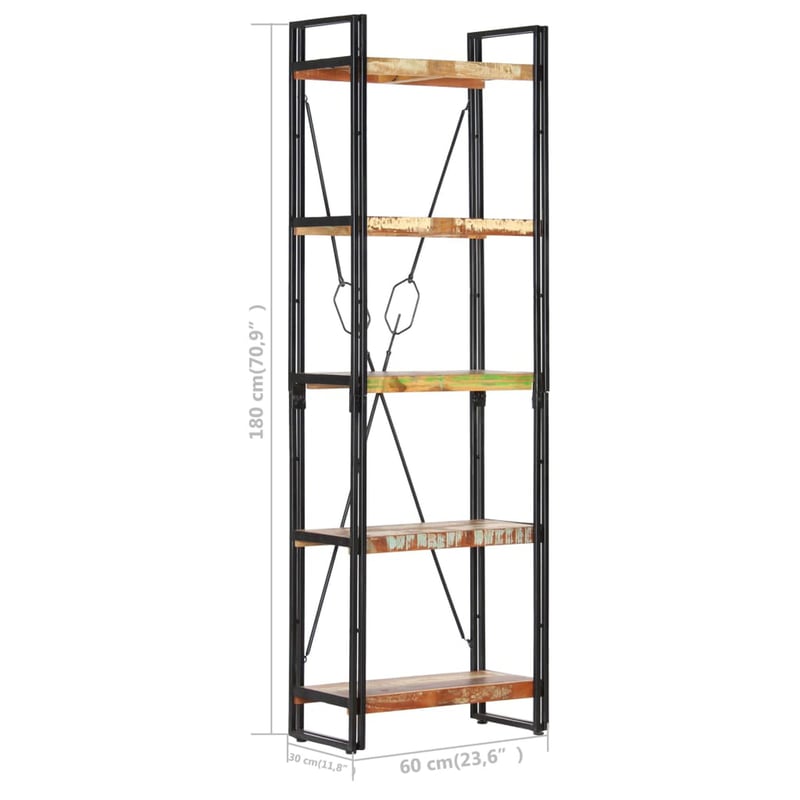 vidaXL 5 szintes könyvespolc 60x30x180 cm újrahasznosított fa